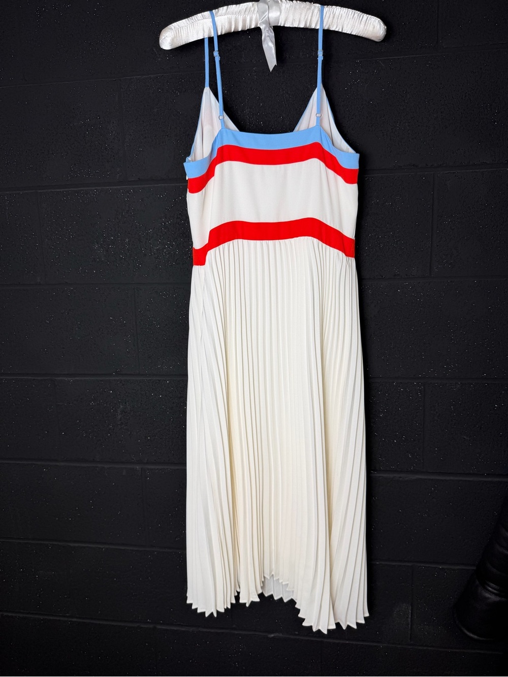 Banana Republic White Pleated Summer Midi Dress with Red & Light Blue Trim-4 - Picture 4 of 16